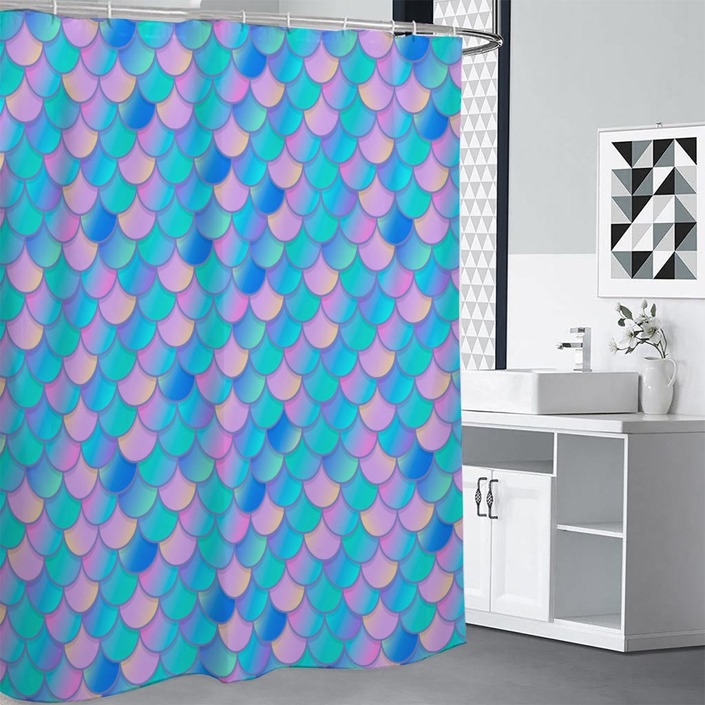 Pink Teal Mermaid Scales Pattern Print Premium Shower Curtain