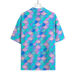 Pink Teal Mermaid Scales Pattern Print Rayon Hawaiian Shirt