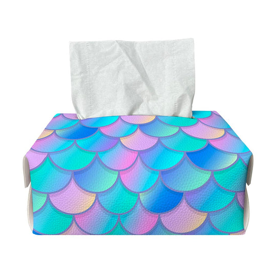 Pink Teal Mermaid Scales Pattern Print Rectangle Tissue Box Cover