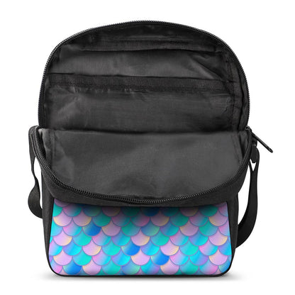 Pink Teal Mermaid Scales Pattern Print Rectangular Crossbody Bag