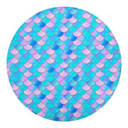 Pink Teal Mermaid Scales Pattern Print Round Blanket