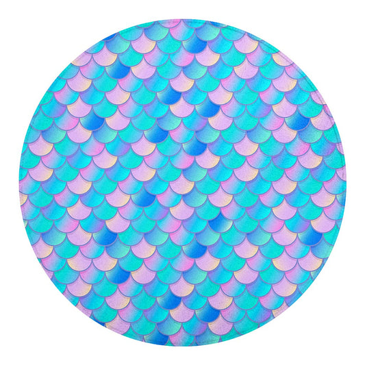 Pink Teal Mermaid Scales Pattern Print Round Blanket