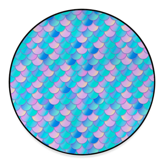 Pink Teal Mermaid Scales Pattern Print Round Floor Mat