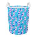 Pink Teal Mermaid Scales Pattern Print Round Laundry Basket