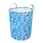 Pink Teal Mermaid Scales Pattern Print Round Laundry Basket