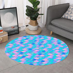 Pink Teal Mermaid Scales Pattern Print Round Rug