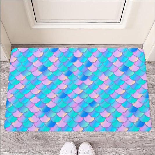 Pink Teal Mermaid Scales Pattern Print Rubber Doormat