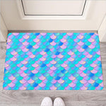 Pink Teal Mermaid Scales Pattern Print Rubber Doormat