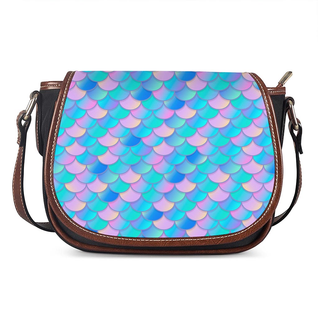 Pink Teal Mermaid Scales Pattern Print Saddle Bag
