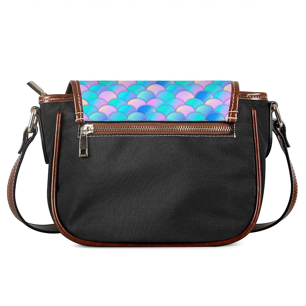 Pink Teal Mermaid Scales Pattern Print Saddle Bag