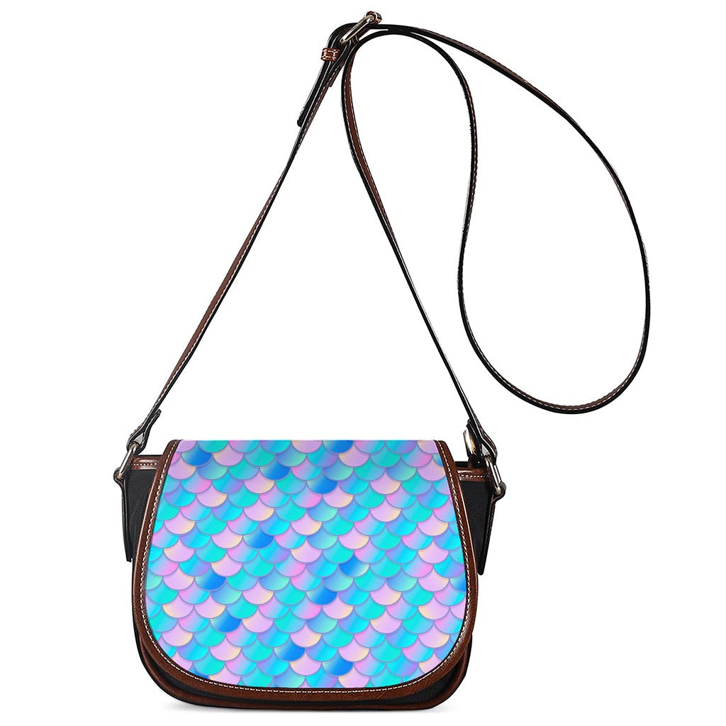 Pink Teal Mermaid Scales Pattern Print Saddle Bag