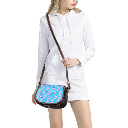 Pink Teal Mermaid Scales Pattern Print Saddle Bag
