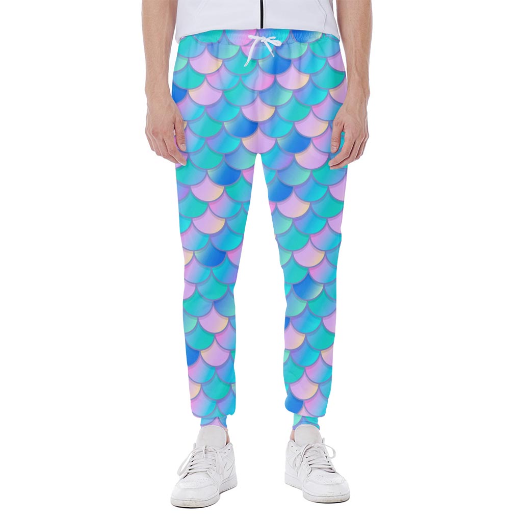 Pink Teal Mermaid Scales Pattern Print Scuba Joggers