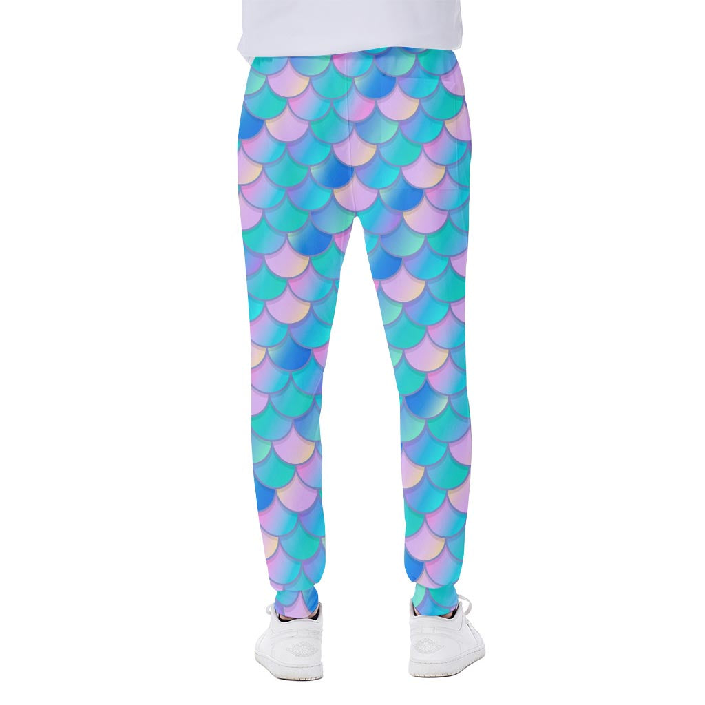 Pink Teal Mermaid Scales Pattern Print Scuba Joggers