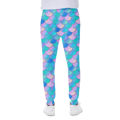 Pink Teal Mermaid Scales Pattern Print Scuba Joggers