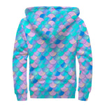 Pink Teal Mermaid Scales Pattern Print Sherpa Lined Zip Up Hoodie