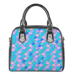 Pink Teal Mermaid Scales Pattern Print Shoulder Handbag