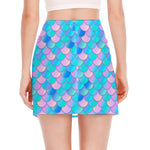 Pink Teal Mermaid Scales Pattern Print Side Slit Mini Skirt