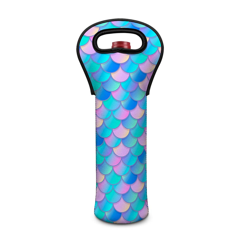 Pink Teal Mermaid Scales Pattern Print Single Neoprene Wine Tote