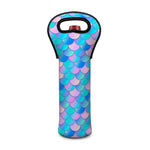 Pink Teal Mermaid Scales Pattern Print Single Neoprene Wine Tote