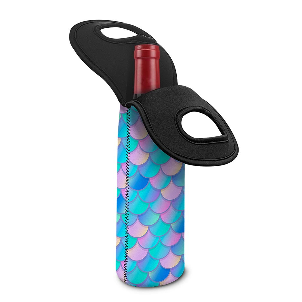 Pink Teal Mermaid Scales Pattern Print Single Neoprene Wine Tote