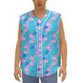 Pink Teal Mermaid Scales Pattern Print Sleeveless Baseball Jersey