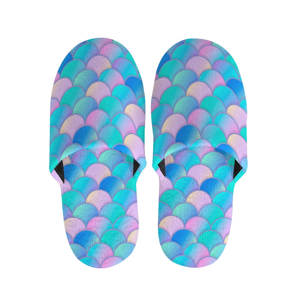 Pink Teal Mermaid Scales Pattern Print Slippers