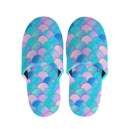 Pink Teal Mermaid Scales Pattern Print Slippers
