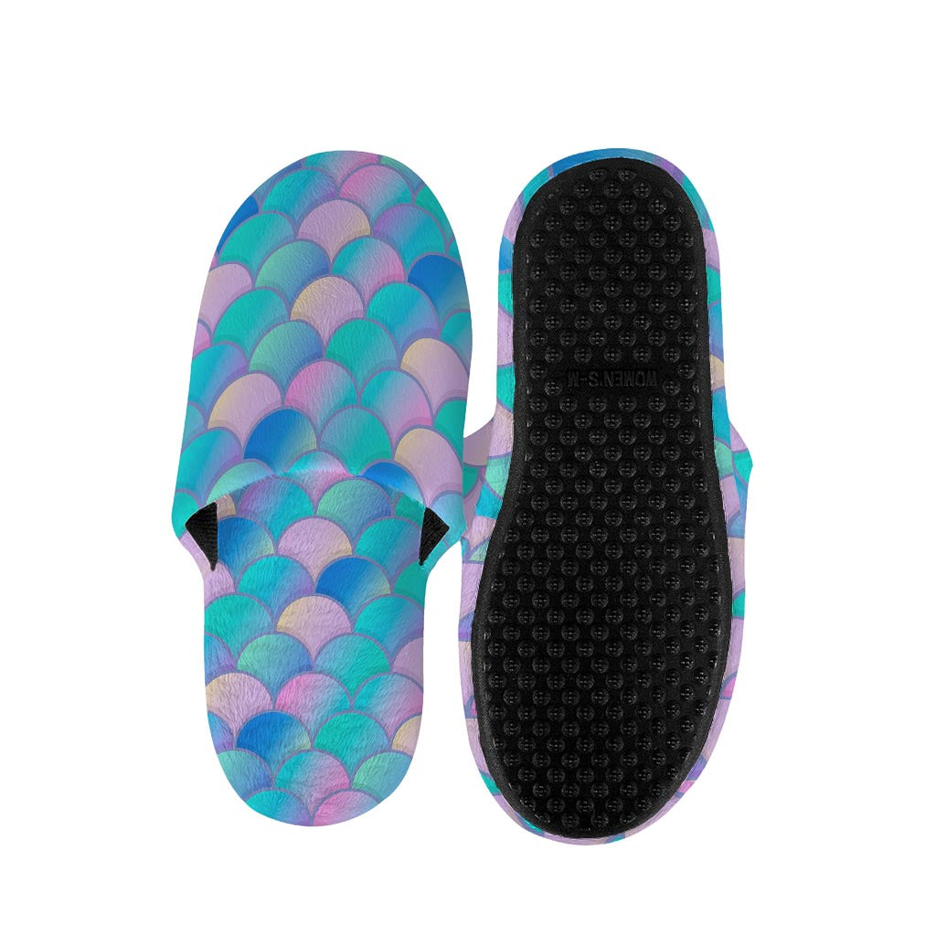 Pink Teal Mermaid Scales Pattern Print Slippers