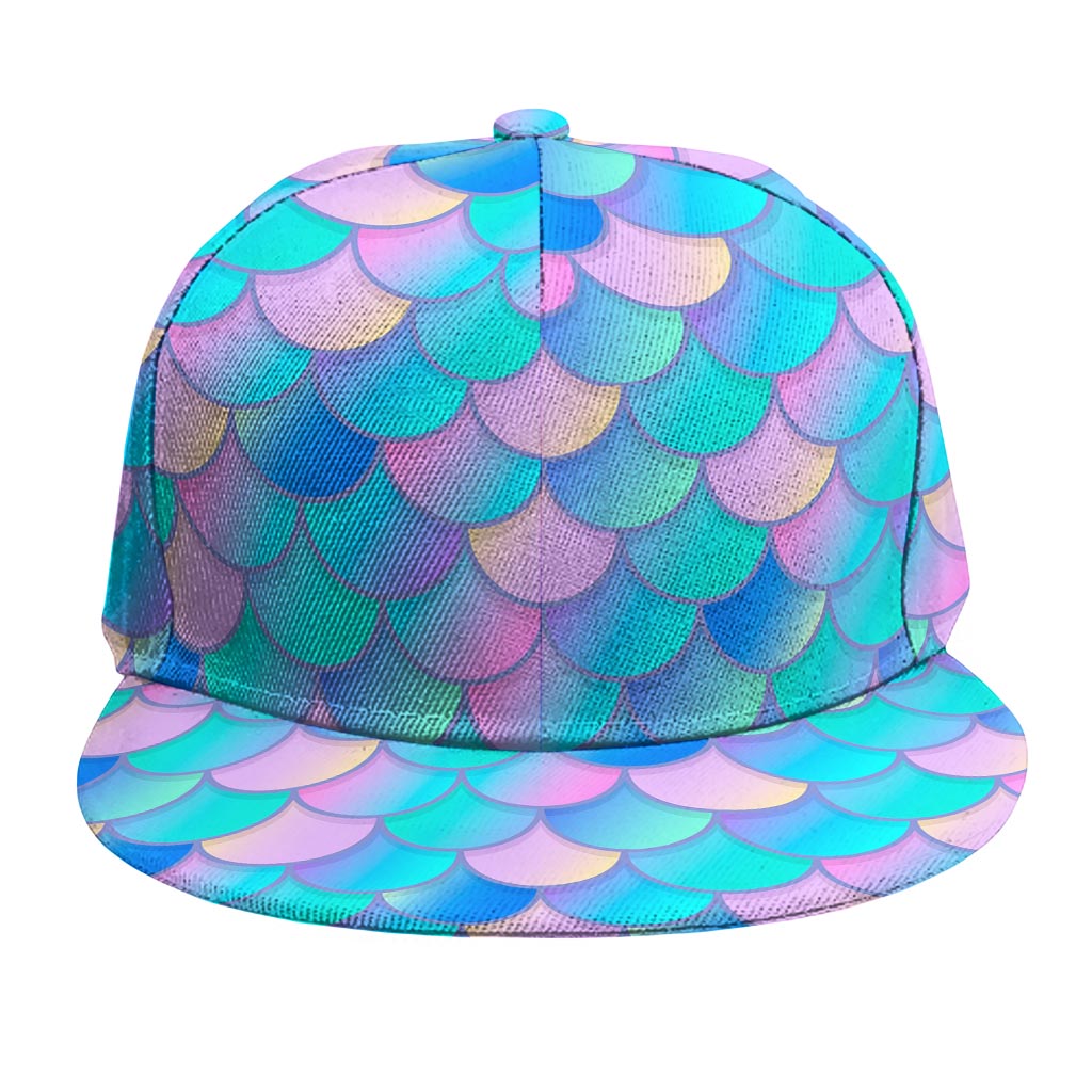 Pink Teal Mermaid Scales Pattern Print Snapback Cap