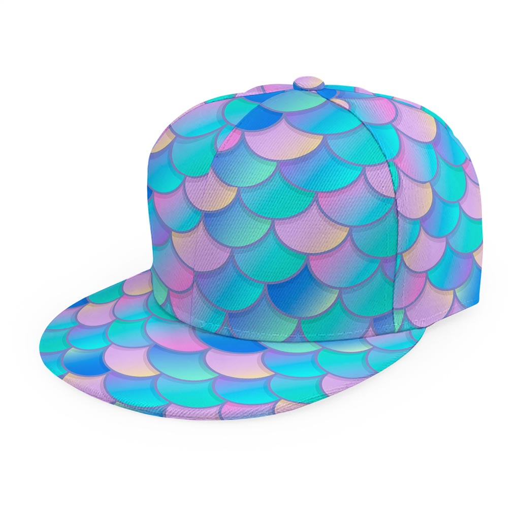 Pink Teal Mermaid Scales Pattern Print Snapback Cap