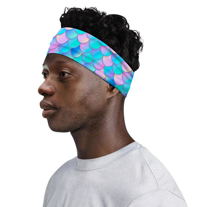 Pink Teal Mermaid Scales Pattern Print Sports Headband