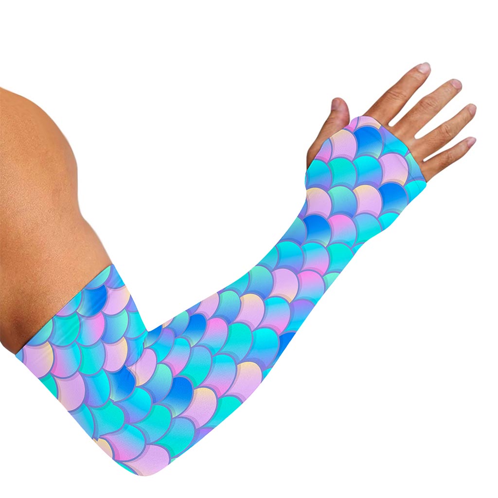 Pink Teal Mermaid Scales Pattern Print Sun Protection Arm Sleeves