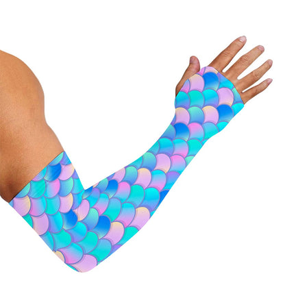 Pink Teal Mermaid Scales Pattern Print Sun Protection Arm Sleeves