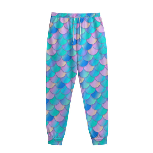 Pink Teal Mermaid Scales Pattern Print Sweatpants