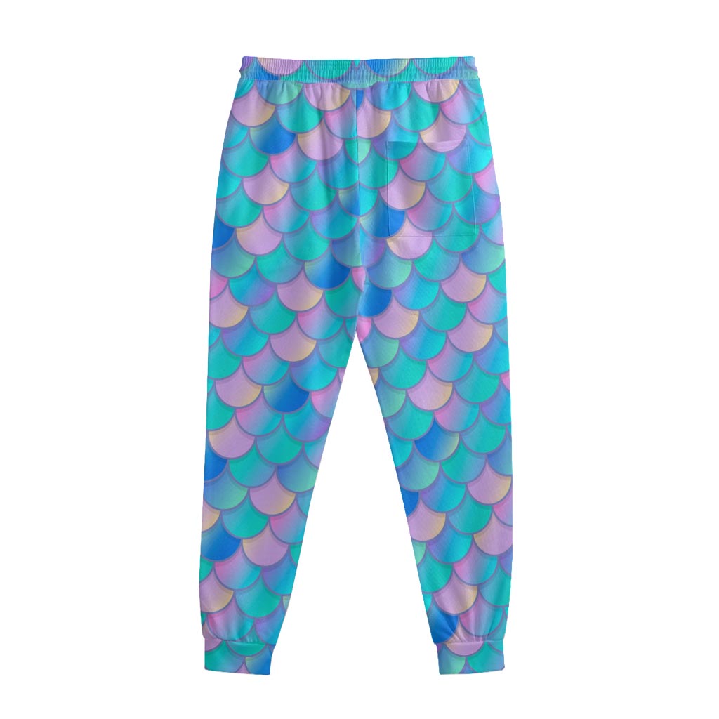 Pink Teal Mermaid Scales Pattern Print Sweatpants