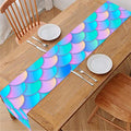 Pink Teal Mermaid Scales Pattern Print Table Runner