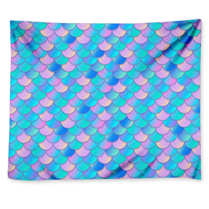 Pink Teal Mermaid Scales Pattern Print Tapestry