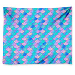 Pink Teal Mermaid Scales Pattern Print Tapestry