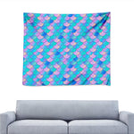 Pink Teal Mermaid Scales Pattern Print Tapestry