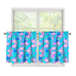 Pink Teal Mermaid Scales Pattern Print Tier Curtains