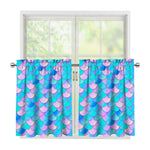 Pink Teal Mermaid Scales Pattern Print Tier Curtains