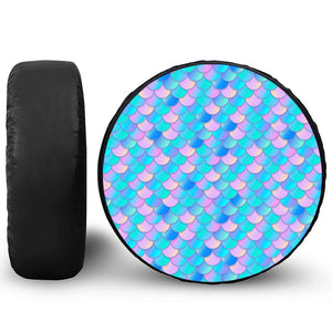 Pink Teal Mermaid Scales Pattern Print Tire Cover