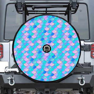 Pink Teal Mermaid Scales Pattern Print Tire Cover With Camera Hole