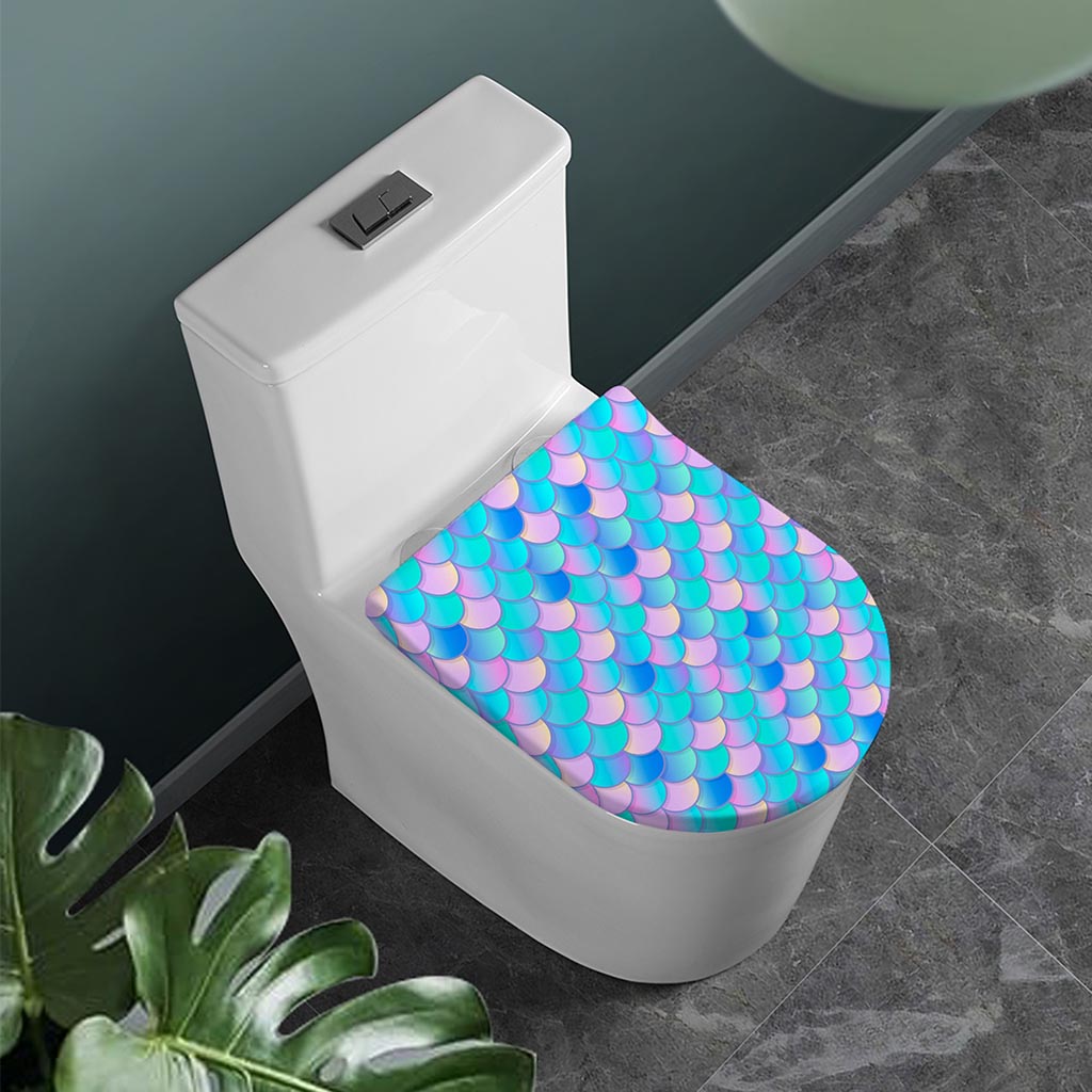 Pink Teal Mermaid Scales Pattern Print Toilet Lid Cover