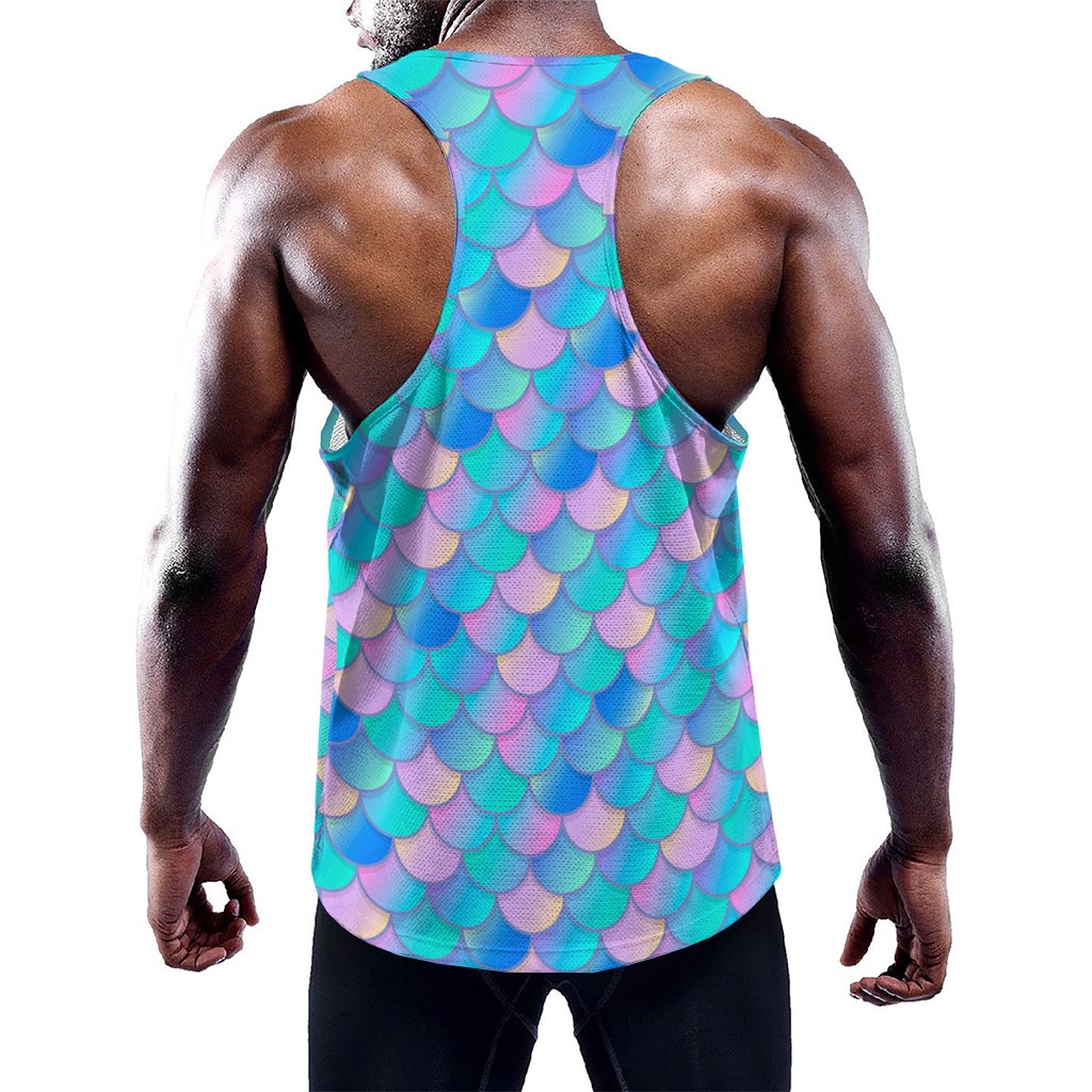 Pink Teal Mermaid Scales Pattern Print Training Tank Top