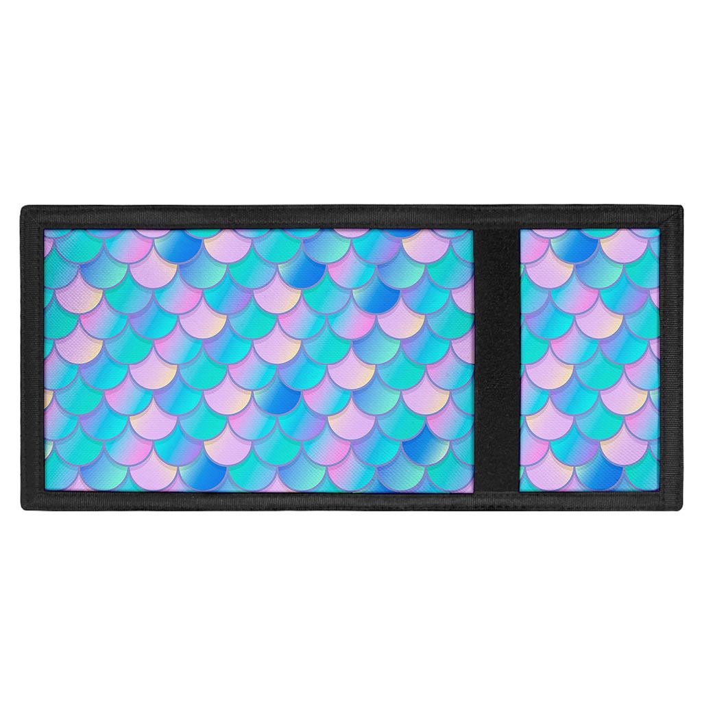 Pink Teal Mermaid Scales Pattern Print Trifold Wallet