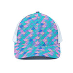 Pink Teal Mermaid Scales Pattern Print White Mesh Trucker Cap