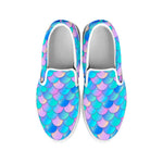 Pink Teal Mermaid Scales Pattern Print White Slip On Sneakers