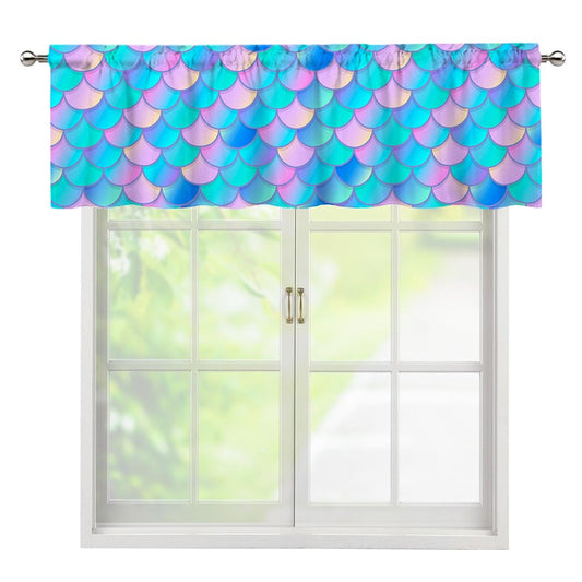 Pink Teal Mermaid Scales Pattern Print Window Valance